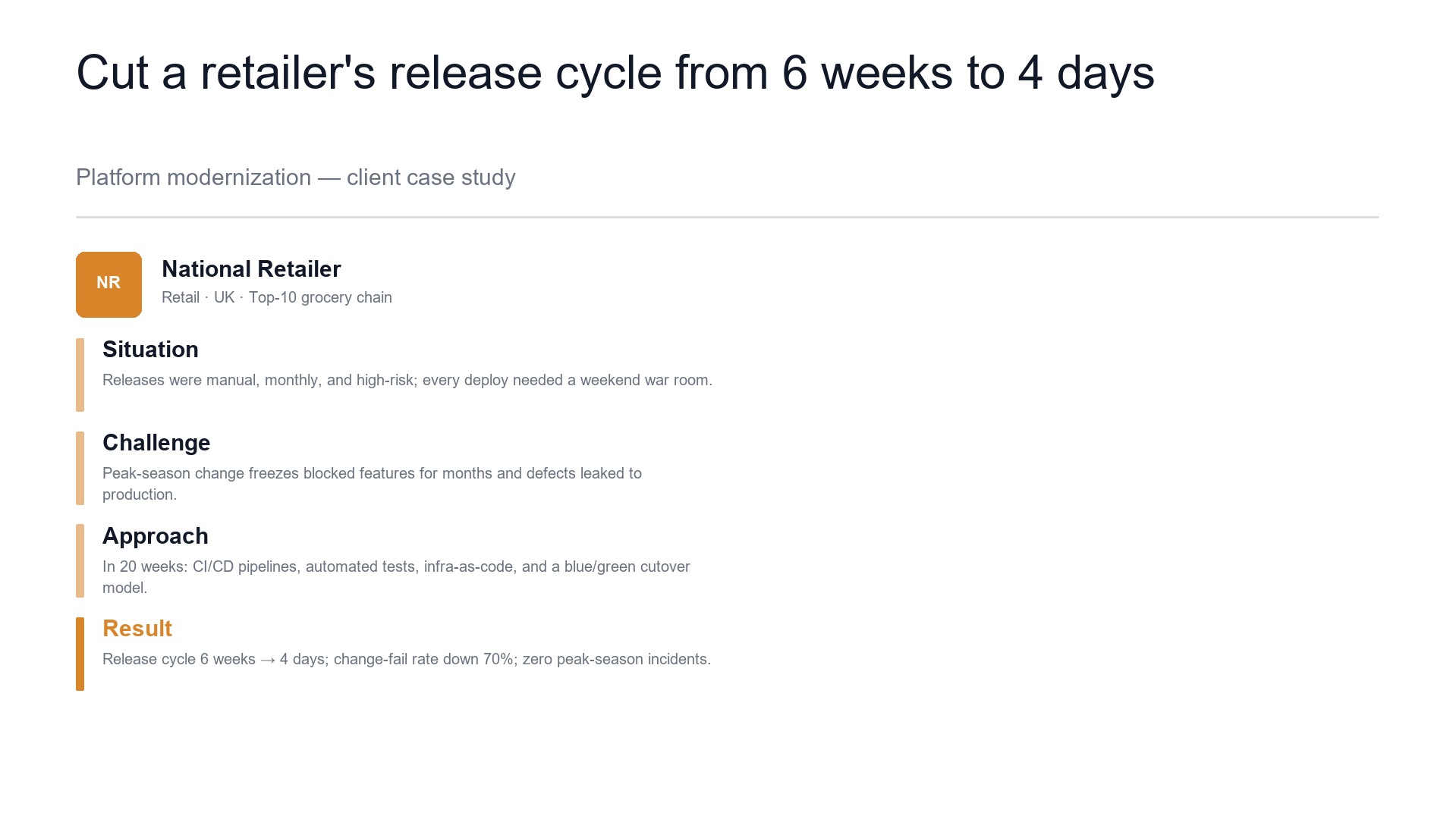 Case study — measurable delivery outcome slide template preview