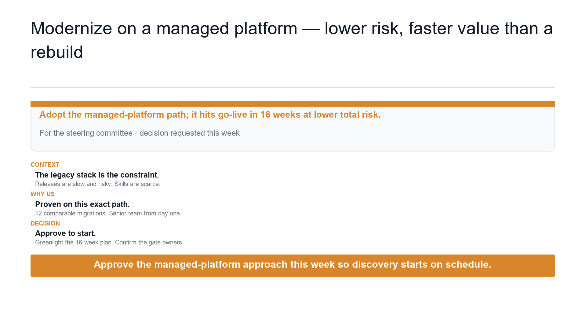 Proposal summary — the recommendation in one slide slide template preview