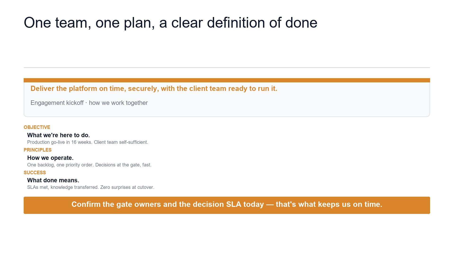 Engagement kickoff — how we'll work together slide template preview