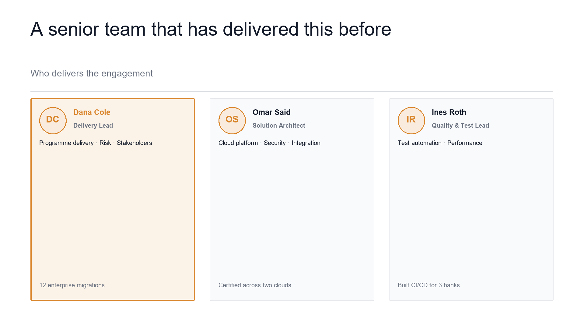 Engagement team — who delivers slide template preview