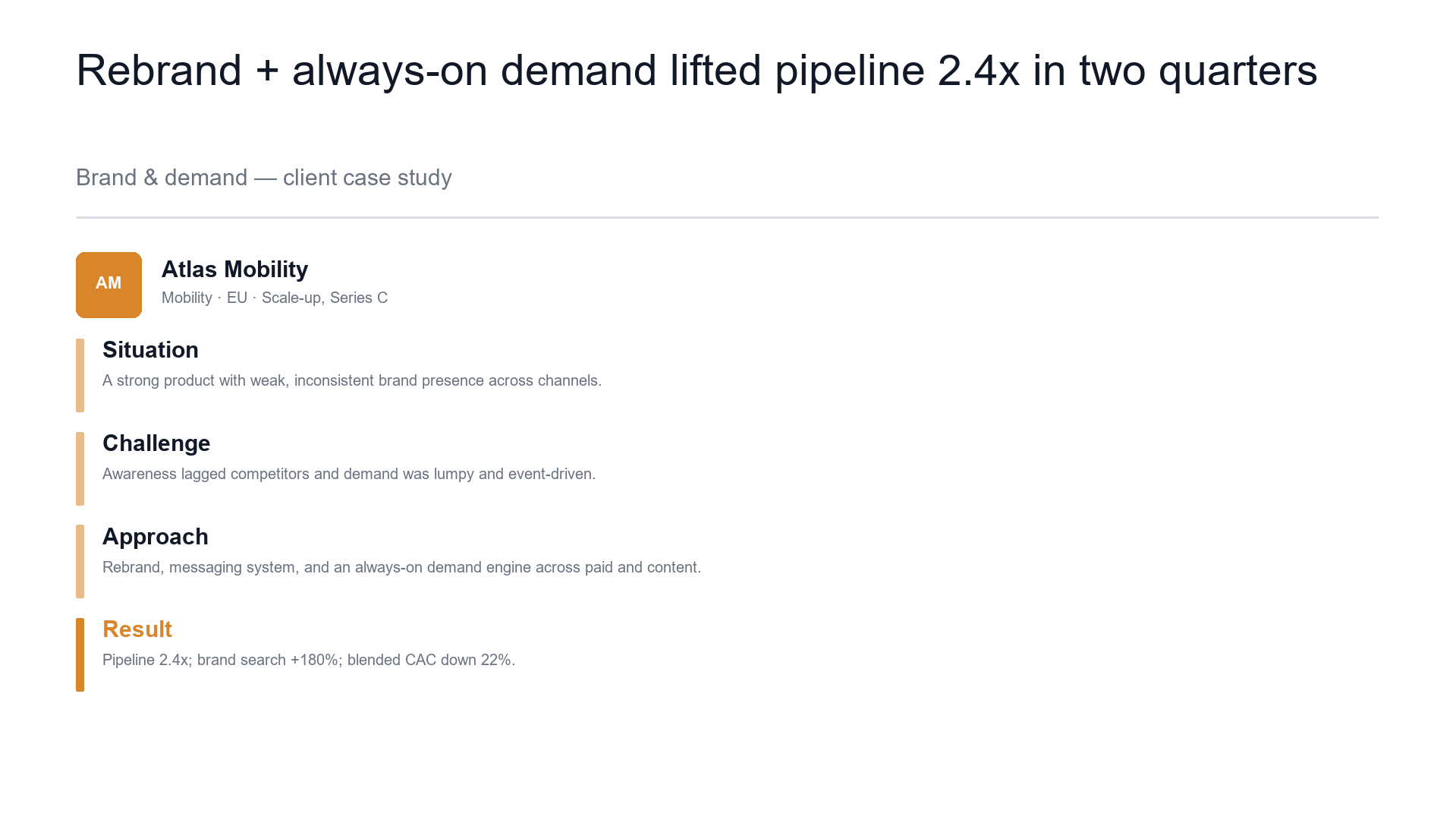 Campaign case study — the result the work drove slide template preview