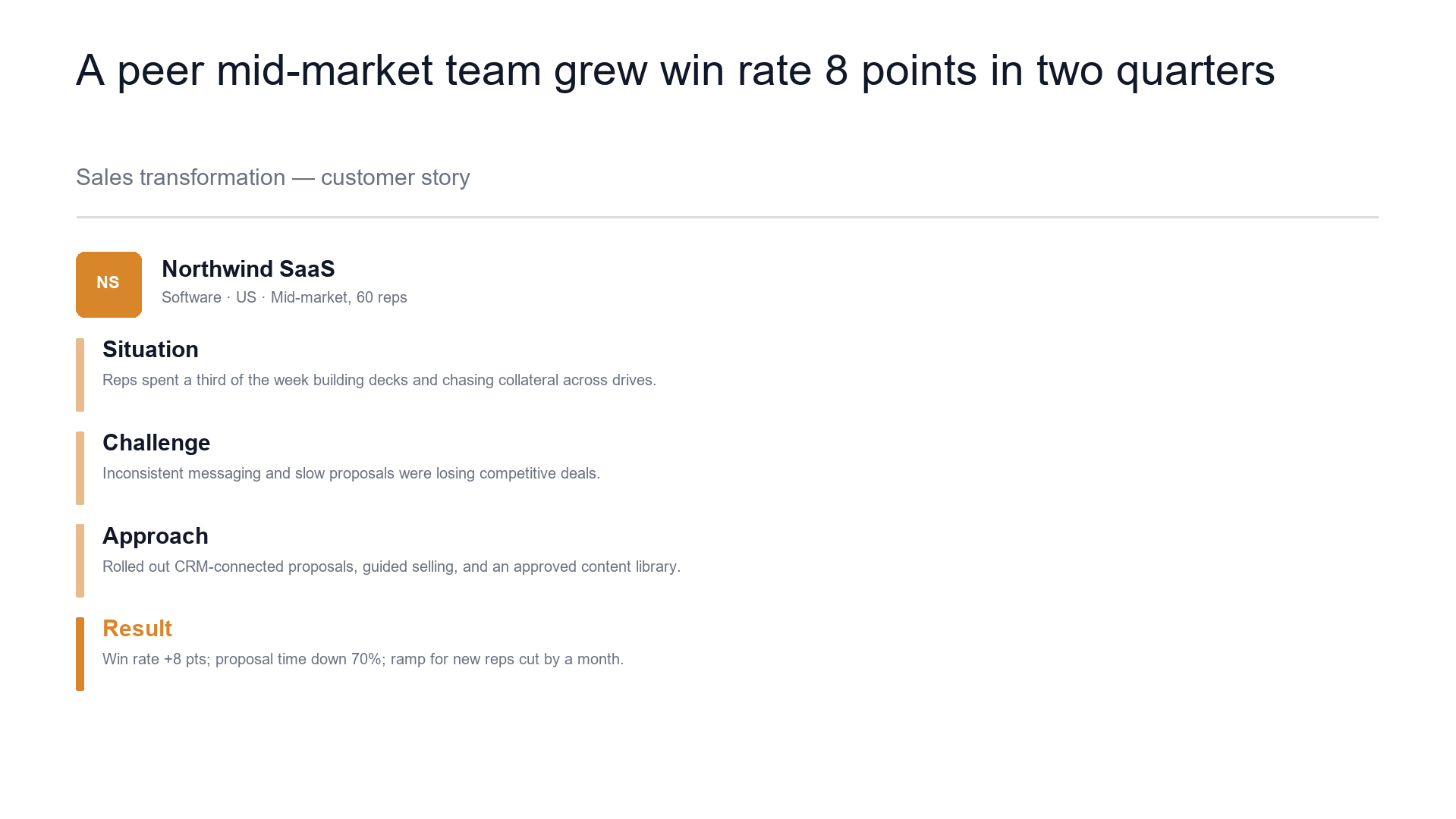 Customer story — the outcome a peer achieved slide template preview