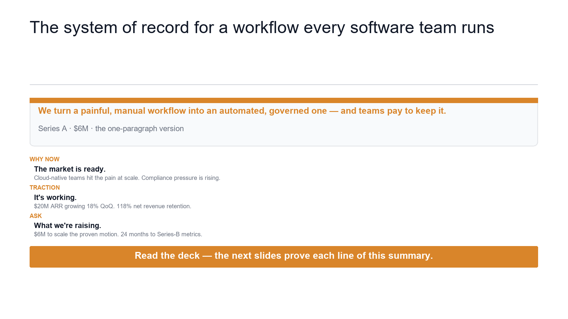 Company summary — the one slide that frames the round slide template preview