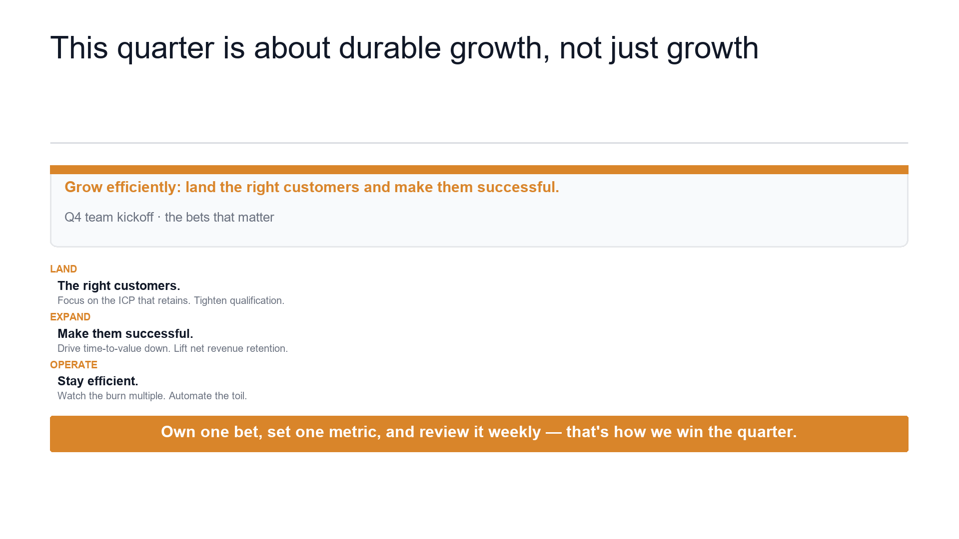 Team kickoff — the mission and the focus slide template preview