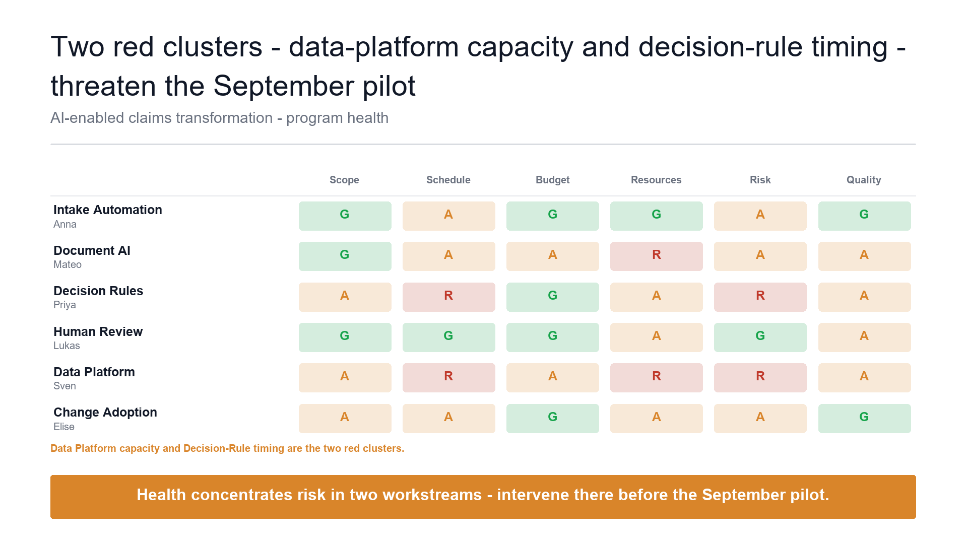 Program health matrix slide template preview