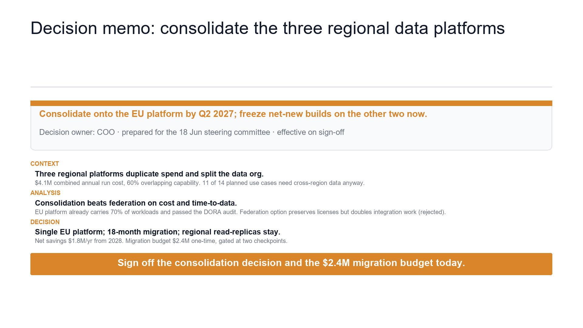 Decision memo stack slide template preview